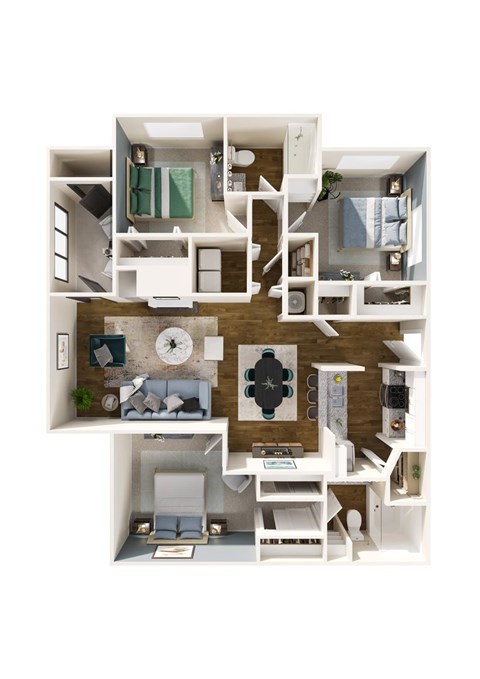 Floor plan for 3 beds, 2 baths, 1457 sqft